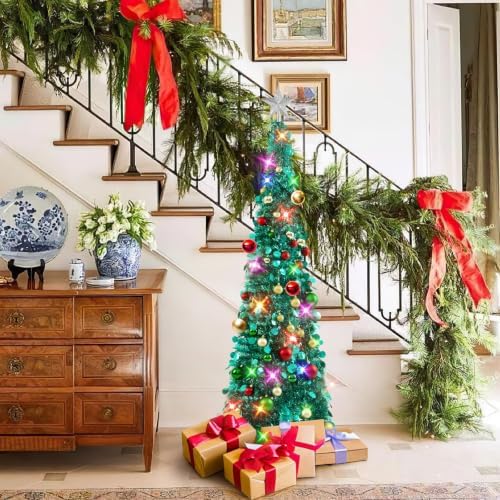 N&T NIETING Pop Up Christmas Tree with Lights & Ornaments, 5FT, Dark Green