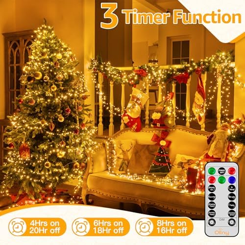 Ollny Cluster Lights Christmas 1000LED 49FT, Plug in Tree Light with Remote