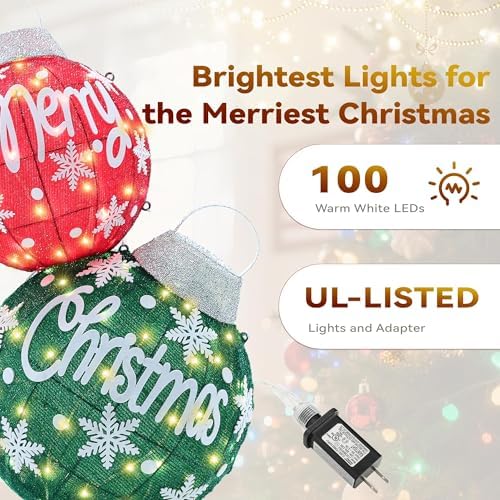Large Lighted Christmas Ball Ornaments with Timer & Remote Control