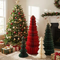 4 Pcs 3D Large Honeycomb Christmas Tree with 3 Styles Red Green White