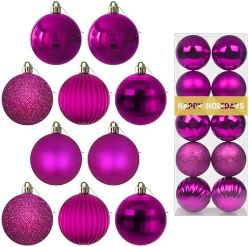Fuchsia 2.5" Christmas Balls Christmas Tree Decoration Ornaments Shatterproof Hanging Balls for Birthday Halloween Holiday Wedding Decorations Set of 10pcs
