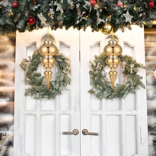 Soulchen 2 Pcs 12" Large Christmas Finial Drop Ornaments, Shiny, Gold