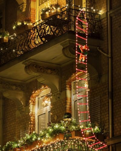 Toodour LED Christmas Lights - 10ft Christmas Decorative Ladder Lights with Santa Claus, Xmas Decorations Light for Indoor Outdoor, Window, Garden, Home, Wall, Xmas Tree Decor - Red