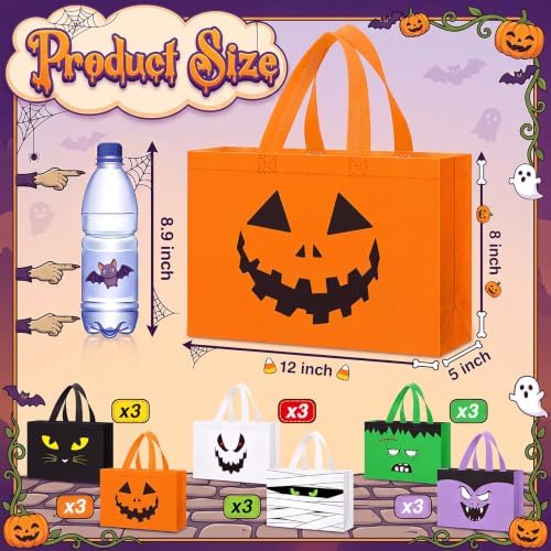 Paterr 18 Pcs Halloween Candy Bags Reusable Non Woven Treat Gift Bags