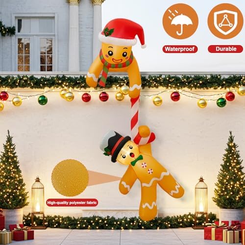 OurWarm 7FT Christmas Inflatable Outdoor Decoration, Climbing Gingerbread Inflatable Christmas Blow Up Yard Decorations with LEDs, Outdoor Christmas Inflatables for Indoor Roof Tree Lawn Xmas Decor