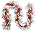 WANNA-CUL Pre-Lit 9ft Christmas Garland with Lights 50 LED Red White Bauble