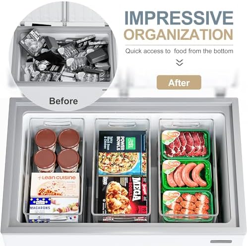 Heyuzb 16 PACK Freezer Organizer Bins Fridge Organizers and Storage Stackable Refrigerator Organizers Bins with Side Handles Clear Storage Bins for Pantry, Under Sink, Kitchen Cabinet