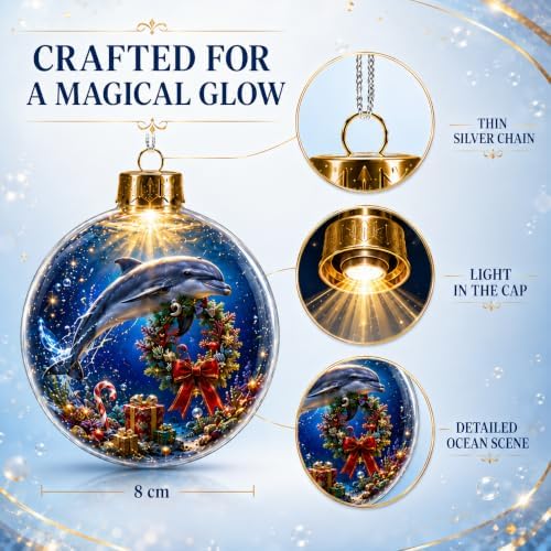 6 Pack Lighted Ocean Christmas Ornaments, 3.15 Inch Sea Animal Globes