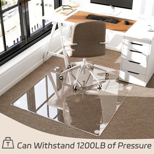 36" x 48" Irregular Tempered Glass Office Chair Mat, Floor Mat for Carpet