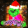 4.5ft Christmas Inflatable Outdoor Decorations Green Monster Broke Out from Window with Built-in LED Rotating Lights Blow Up Inflatable for Christmas Decoration Indoor Yard Lawn Garden Xmas Decor