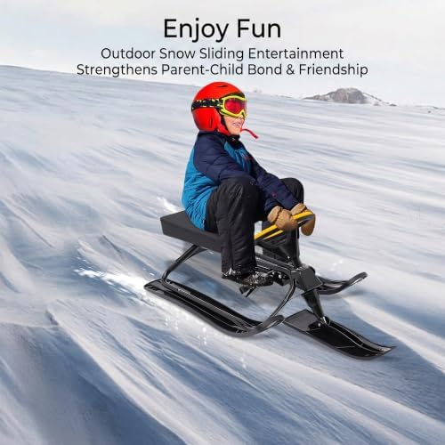 Kids Snow Sled Black, Outdoor Winter Sledding for Children Lightweight