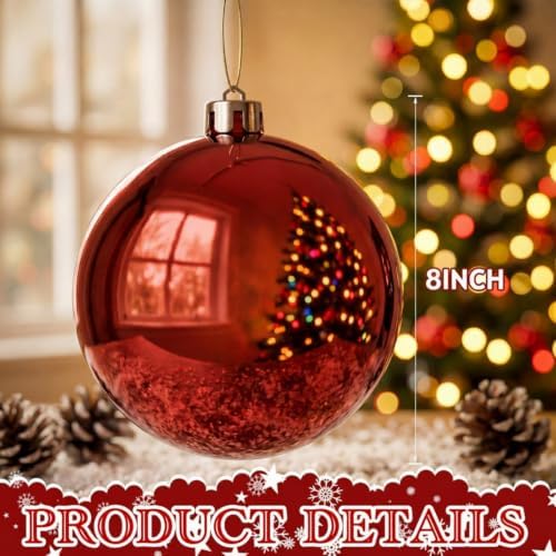 Threan 8 Inch Large Burgundy Shiny Christmas Ball Ornaments