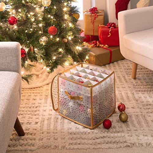 Simplify 64 Count Ornament Storage Box | Plastic | Decorative Organizer | Storage Bin | Gold | L12 x W12 x H12