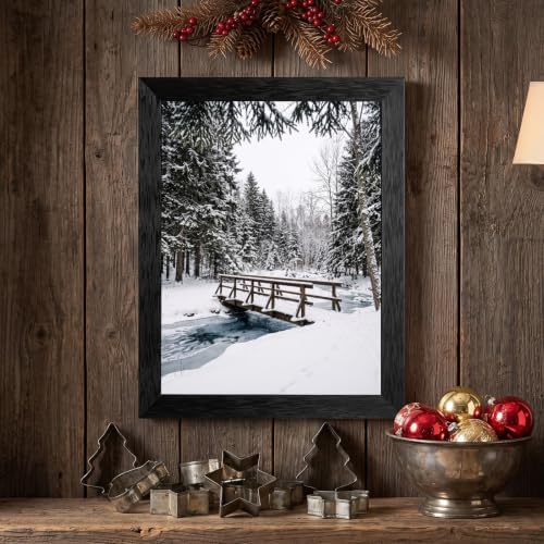 Framed Winter Bridge Canvas Wall Art, Rustic, Black Frame Inch 16x20