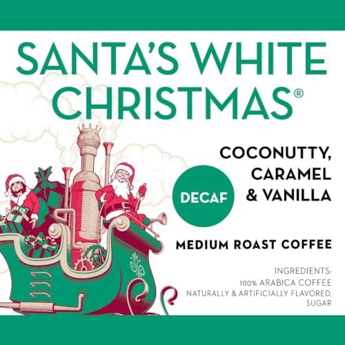 Barnie's Coffee Santa's White Christmas Decaf Single Serve Coffee Pods with Coconut, Vanilla, and Caramel Flavors, Medium Roast Arabica Coffee Beans Compatible with Keurig Brewers, 48 Count