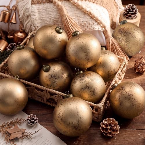 Yunlly 12 Pcs Neutral Christmas Ornament, Bronze Gold, 4''