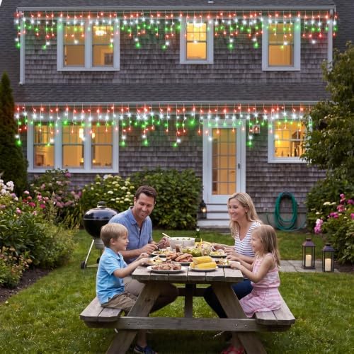 66FT Icicle Lights for Outside 640 LED Red White and Green Christmas Lights