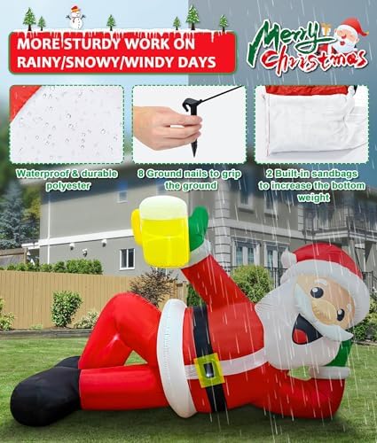 EAONE 12FT Christmas Inflatable Outdoor Decoration, Christmas Blow Ups Yard Decorations Giant Inflatable Santa Claus Lying Flat with Built-in LED Lights for Yard, Garden, Lawn, Home Xmas Holiday Decor