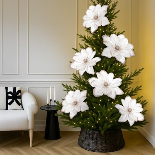 Thiccywoov 8 Pack Large 16'' Christmas Velvet Magnolia Flowers, White