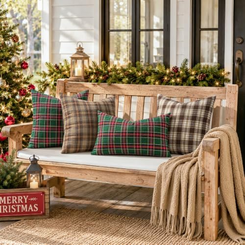 MIULEE Christmas Plaid Pillow Covers Scottish Tartan 18x18 Red and Green