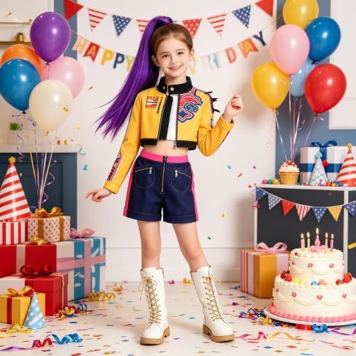 Girls Pop Star Heroine Costume Kids Halloween Fantasy Stage Cosplay