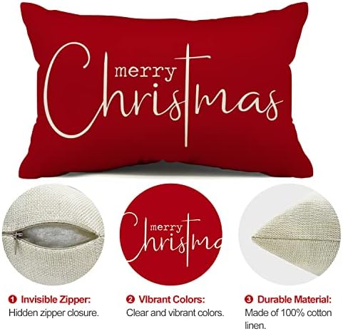 Allorry Christmas Pillow Covers Merry Christmas Throw Pillow Decorative Christmas Red Cotton Cloth Linen Cloth Pillow Cover Sofa Cover Decorative Rectangle Length 12X20 inches