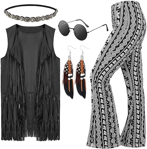 Leumoi 5 Pcs 60s 70s Costume for Women Disco Outfits