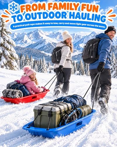 Snow Sleds for Kids, 3 Pack 35-Inch Plastic Toboggans with Ropes