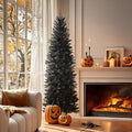 Glitzhome Pencil Tinsel Artificial Christmas Tree, 7.5ft Black Halloween Christmas Tree with 1188 Branch Tips and Foldable Metal Stand for Home Office Party Decoration