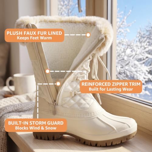 STQ Womens Winter Snow Boots, Waterproof Insulated Mid-Calf Duck Boots
