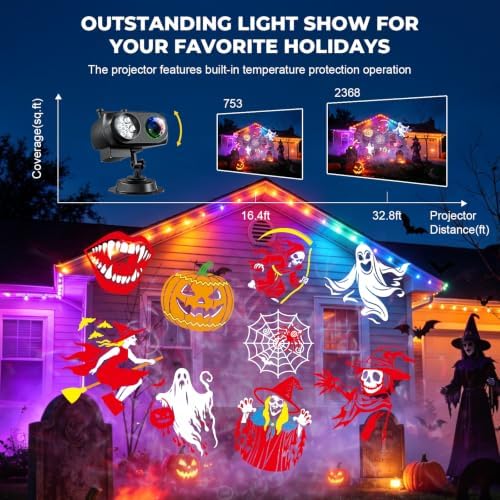 2026 Halloween Projector Lights,15W HD Holiday Light for Christmas Gift