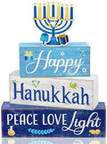 Moucuny 4 Pcs Hanukkah Table Decorations for Home, Wood Menorah Peace Sign
