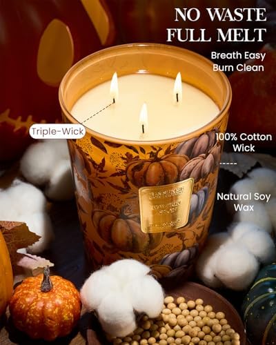 M&SENSE Pumpkin Spice Soy Candle, 35oz 3-Wick, Autumn Harvest Gift