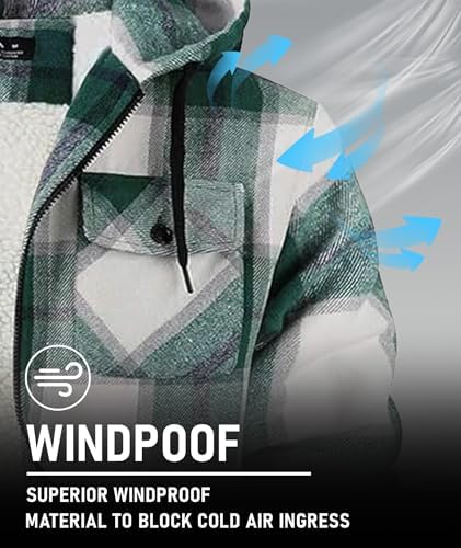 GEEK LIGHTING Men's Flannel Shirts Jacket Sherpa Lined Plaid Zipper Hoodie