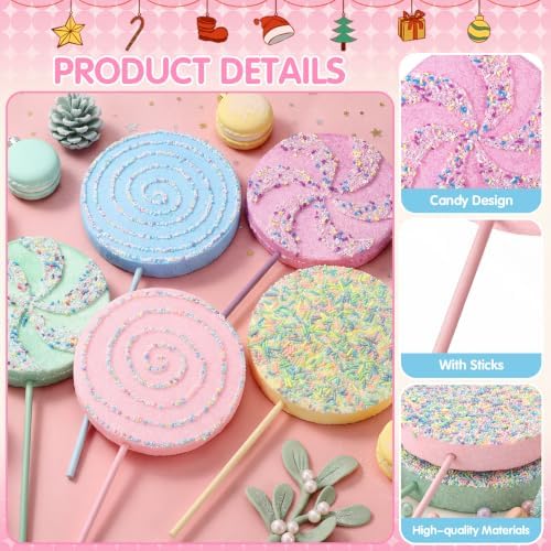Roowest 20 Pcs 13.78'' Pastel Large Candy Christmas Decorations Giant Lollipop Candy Decoration with Sticks Macaron Peppermint Xmas Decor for Christmas Tree Ornament Holiday Party (Pastel,4 Styles)