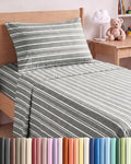 Twin XL Size 3 Piece Sheet Set - Breathable & Cooling Sheets - Grey Stripes