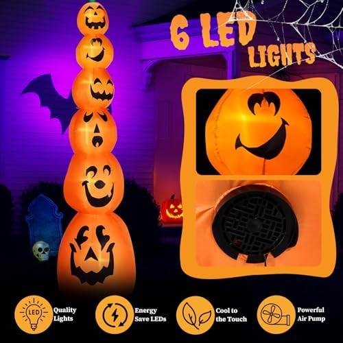 Outvita Halloween Inflatable Stacked Pumpkins 9FT, Blow Up Outdoor Decoration with 6 Pumpkins & LEDs, Halloween Decor for Yard, Party, Garden
