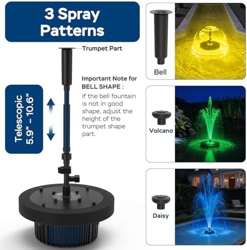 Floating Pond Fountain Pump 35W/660GPH with RGB LED Lights & Filter Sponge