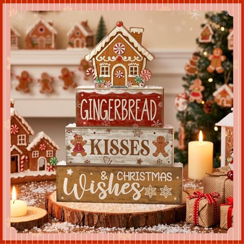Moucuny 4 Pcs Gingerbread Christmas Decoration Wooden Tabletop Decor