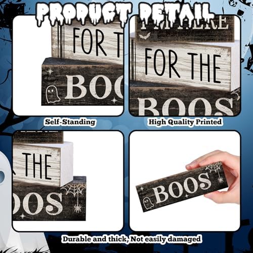Lineshading 4 Pcs Halloween Table Decoration Ghost Wooden Tiered Tray Decor