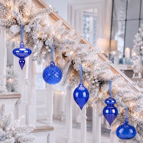 Hungdao 14pcs Vintage Christmas Ornaments Retro Glass Balls, Blue