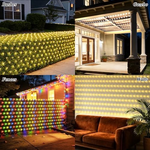 10ft x 10ft Solar Net Lights, 280LED Gazebo Mesh Lights Solar & USB Powered, Waterproof Netting Lights 8 Modes Clear Wire for Bushes Patio Garden Christmas Holiday Party Outdoor Decor (Warm White)