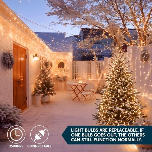 Joiedomi Christmas String Lights Indoor,300(3x100) Mini Warm Fairy Light,64.5FT Lighting Decor for Patio Dorm Classroom Bedroom Holiday Wedding Party Garland Birthday Festival,White Wire