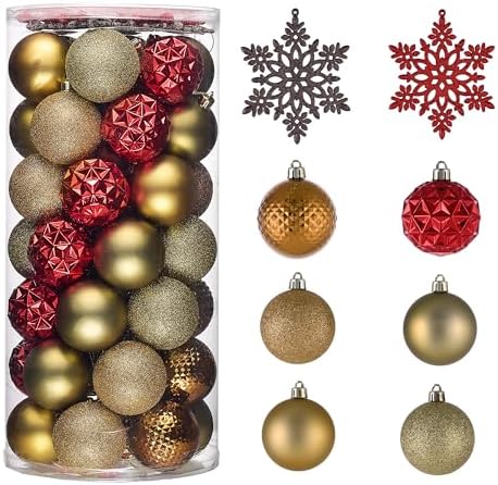 Valery Madelyn Christmas Tree Decorations Ornament Set, 50ct 2.36 Inches Red and Brown Shatterproof Christmas Ball Ornaments Hanging Xmas Holiday Party Decor