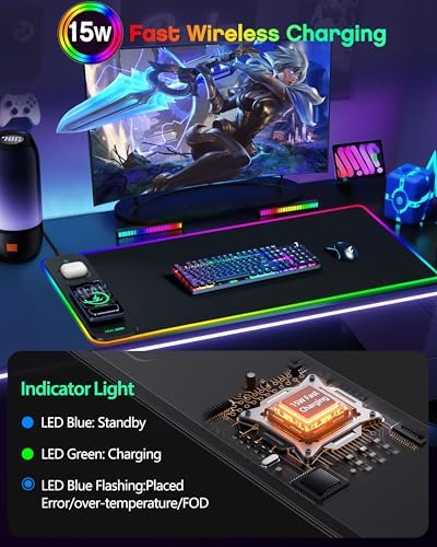 Magnetic Wireless Charging Mouse Pad Gaming, 31.5"x15.8" Large Desk Mat