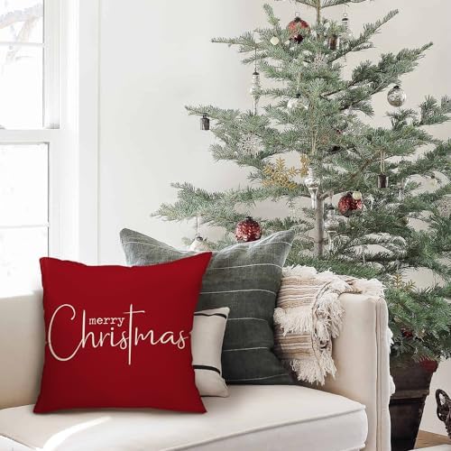 Allorry Christmas Pillow Covers Merry Christmas Throw Pillow Decorative Christmas Red Cotton Cloth Linen Cloth Pillow Cover Sofa Cover Decorative Rectangle Length 16X16 inches