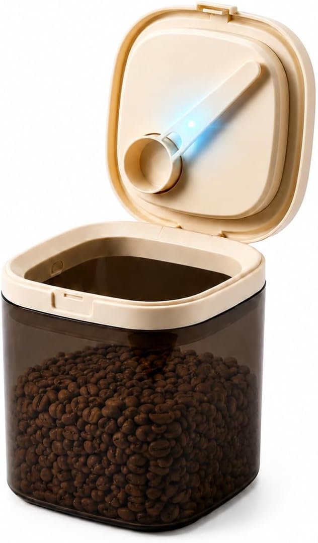 Airtight Food Storage Container with Magnetic Scoop & Built-in Leveler, 1200ML Coffee Storage Container with Date Tracker, BPA Free UV Blocking Food Container for Coffee Beans, Ground Coffee, Tea