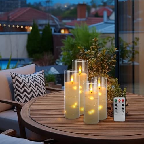 YOROXRG Flickering Flameless Candles Battery Operated with Remote,Led Pillar Candles with Realistic Moving Wick Candles for Halloween,Christmas,Home Decor Pack of 12 (D2.2 xH 5" 6" 7")(White)
