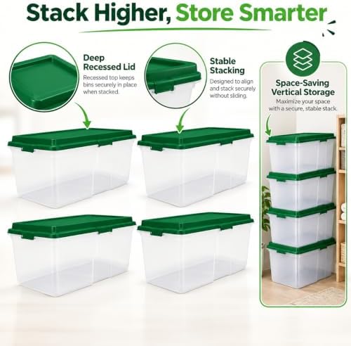 113 Qt Christmas Storage Bins with Lids, 4 Pack Clear Plastic Containers