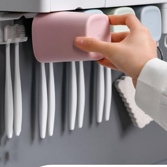 Toothbrush Rack Toothbrush Rack Toothbrush Cup Mouthwash Cup Wall-mounted Toilet Free Punching Wall-mounted Integrated Toothpaste Device Bathroom Toothbrush Holder, Small